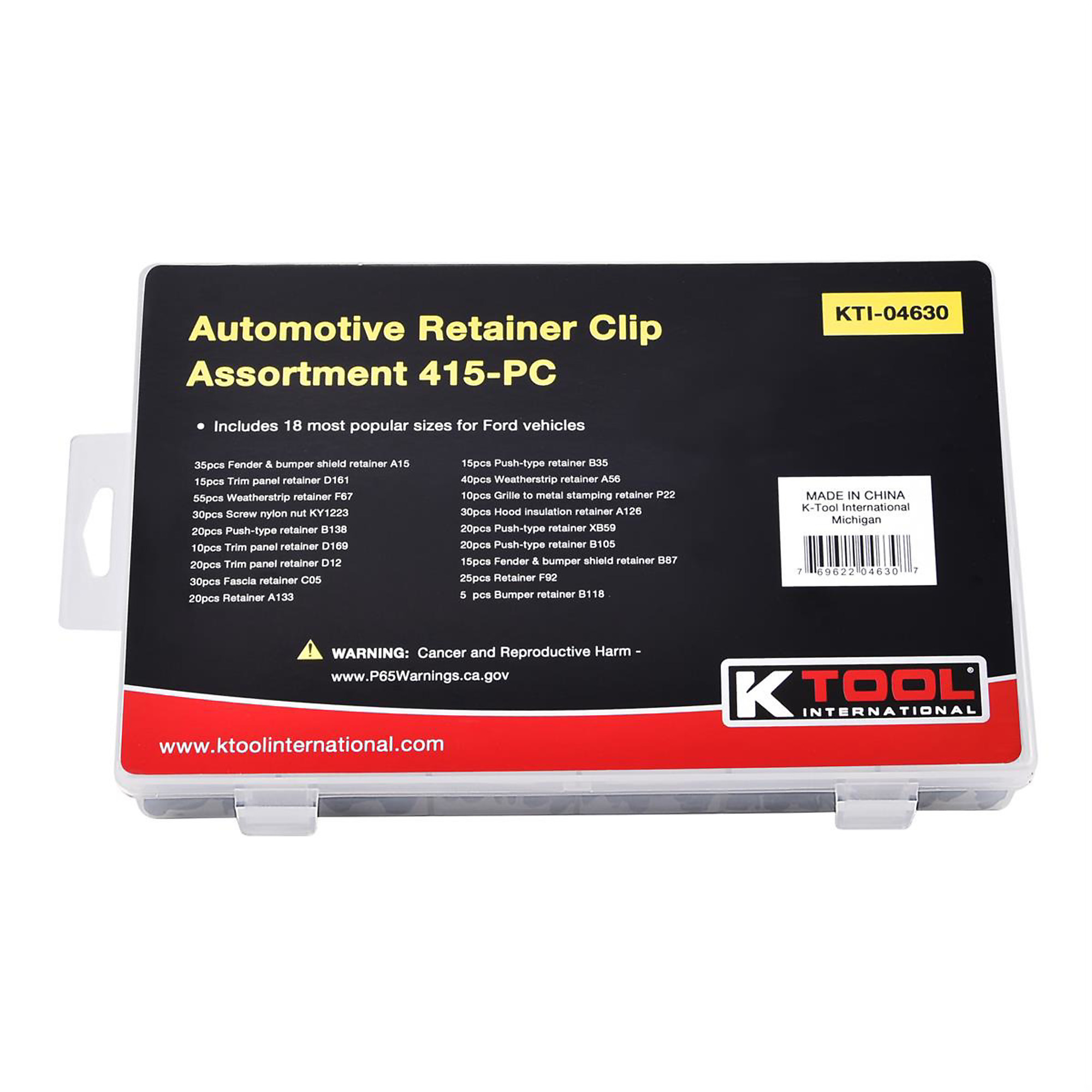 K Tool International Automotive Retainer Clip Assortment — 415 Pcs, Model# KTI04630